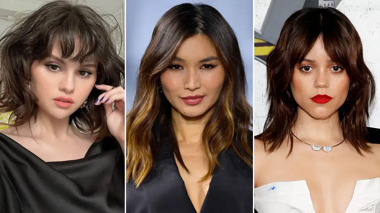 Selena Gomez, Gemma Chan i Jenna Ortega prezentują modne fryzury 2026: fale, grzywki i ombre.